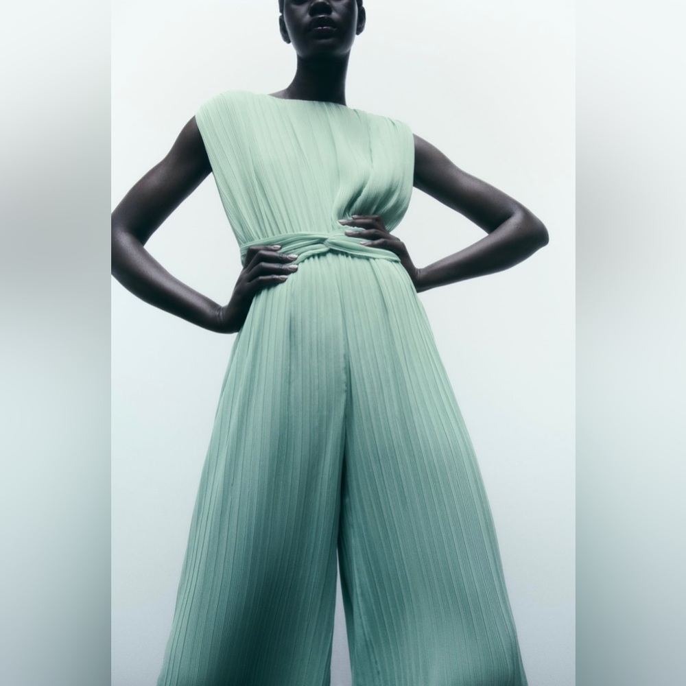ZARA CLASSY KNOTTED PLEATED JUMPSUIT - Picture 5 of 9